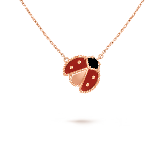 Lucky Spring pendant, open wings ladybug, 18K rose gold, carnelian, onyx.