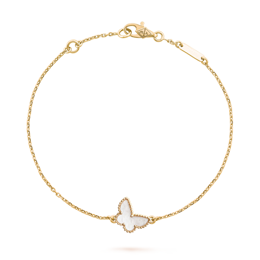 Sweet Butterflies bracelet, 18K yellow gold, white mother-of-pearl.