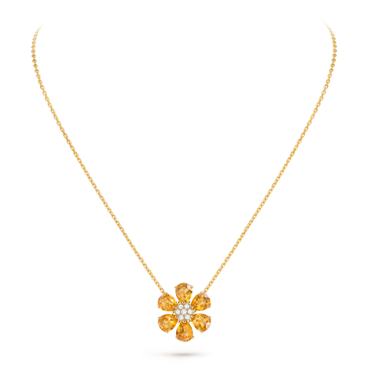 Fleurs d’Hawaï pendant, medium model, 18K yellow gold, citrines, round diamonds.
