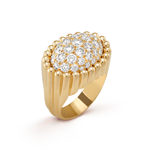 Perlée diamonds pavé ring, 18K yellow gold, round diamonds.