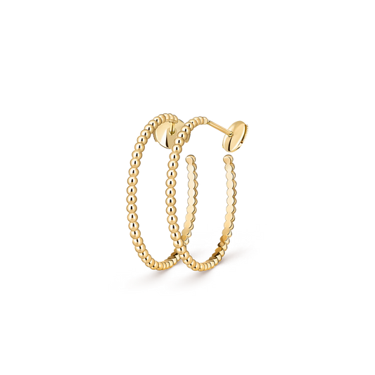 Perlée pearls of gold hoop earrings, 18K yellow gold, small model.