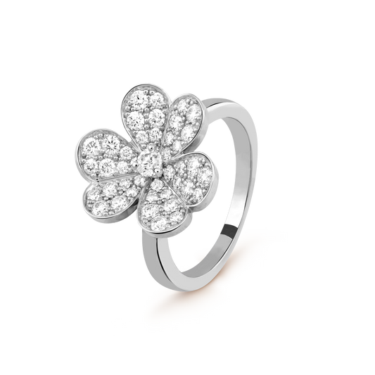 Frivole ring, 1 flower, rhodium plated 18K white gold, round diamonds.