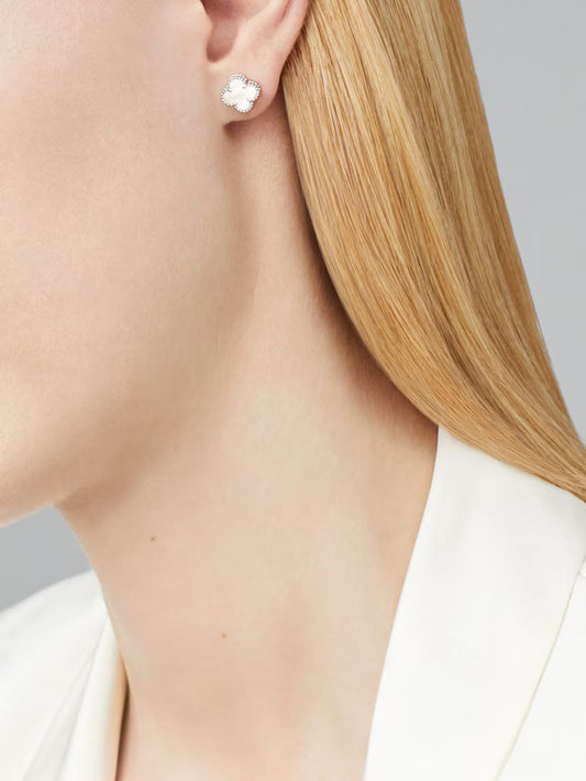 Sweet Alhambra earstuds, rhodium plated 18K white gold, white mother-of-pearl.
