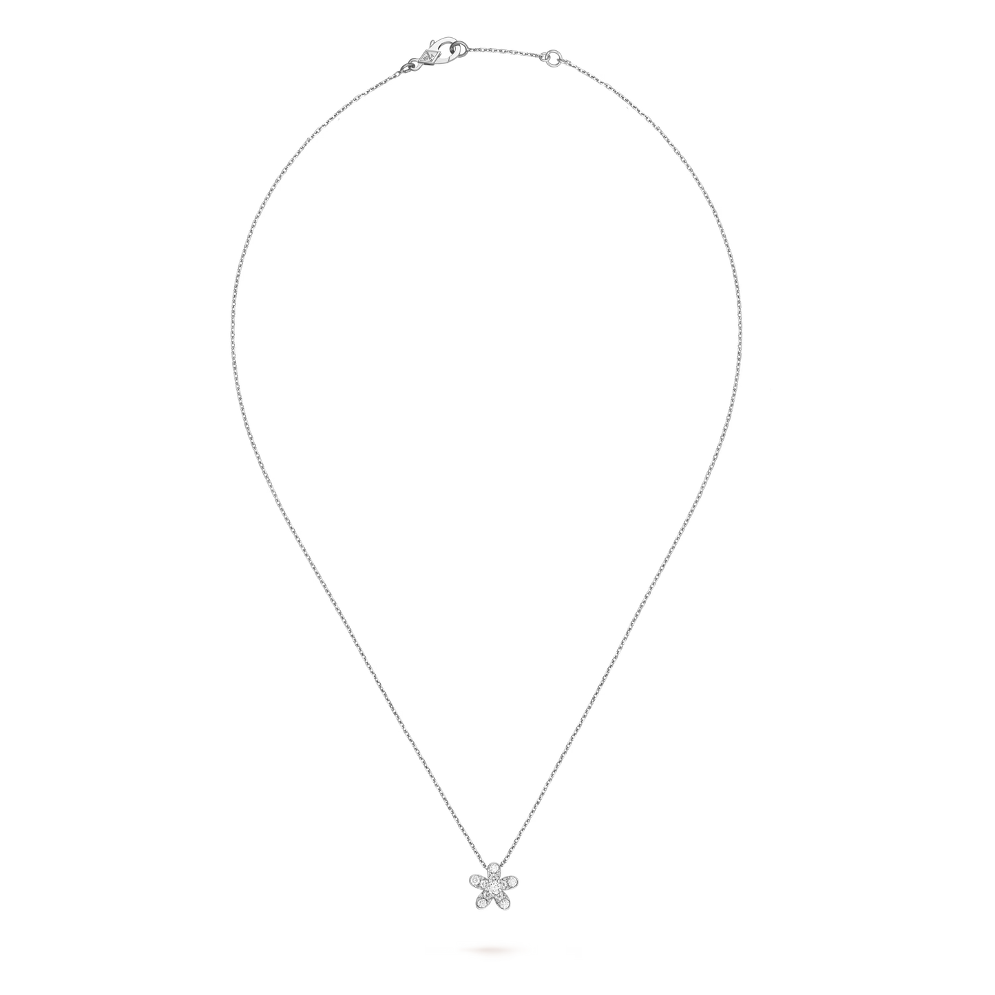 Socrate pendant, 1 flower, rhodium plated 18K white gold, round diamonds