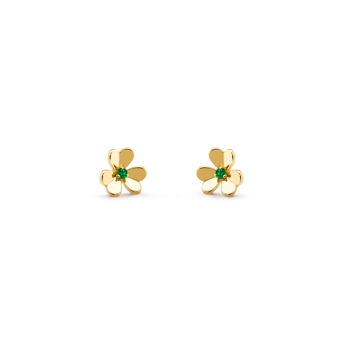 Frivole earrings, mini model, 18K yellow gold, round emeralds
