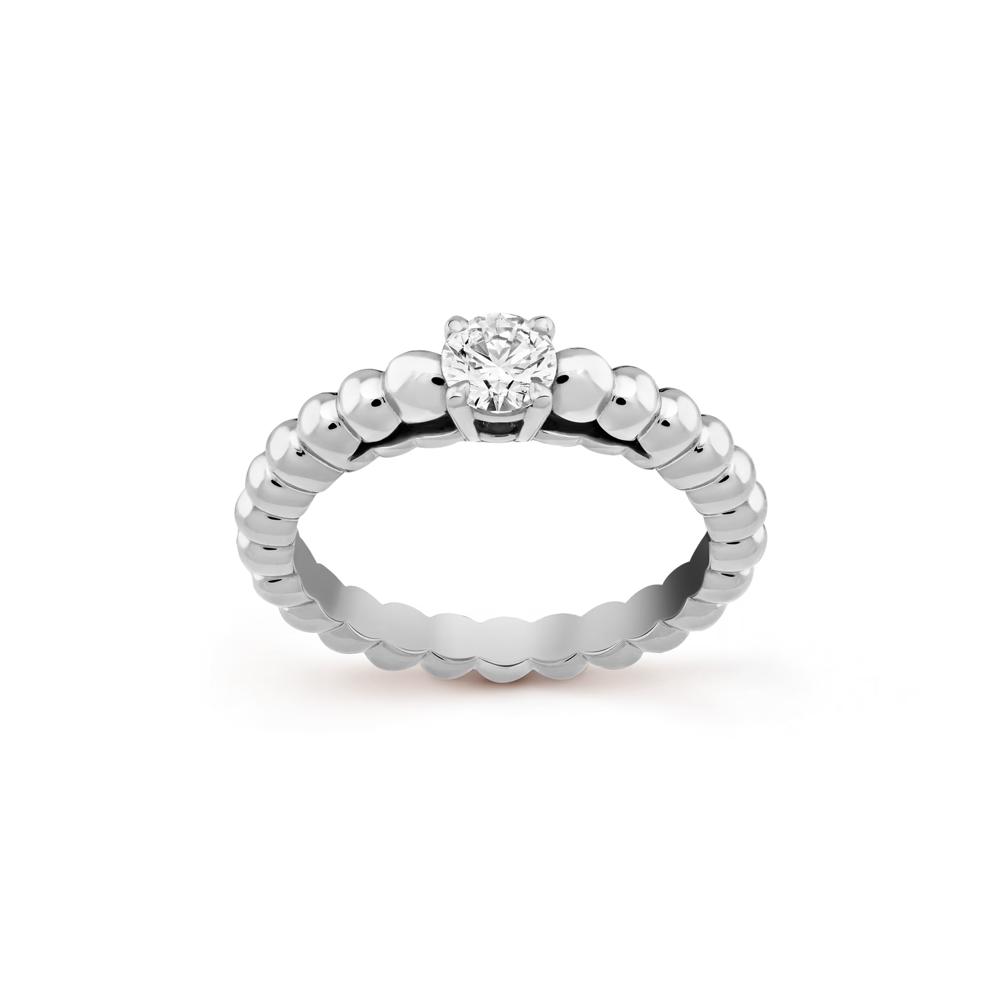 Perlée solitaire, rhodium plated 18K white gold, one round 0.30 ct EVVS2 diamond.