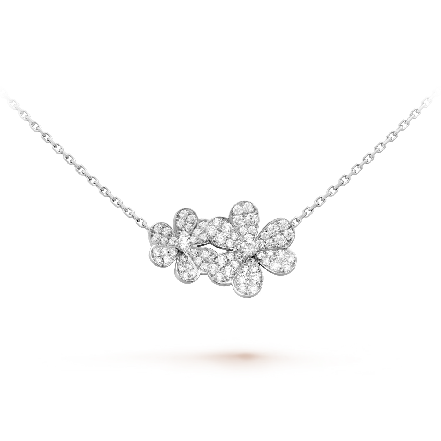 Frivole necklace, 9 flowers, rhodium plated 18K white gold, round diamonds.