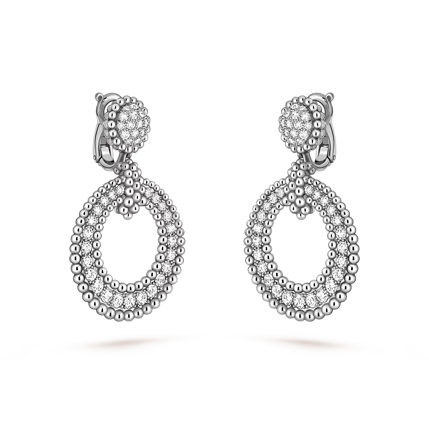 Perlée diamonds earrings, rhodium plated 18K white gold, round diamonds.