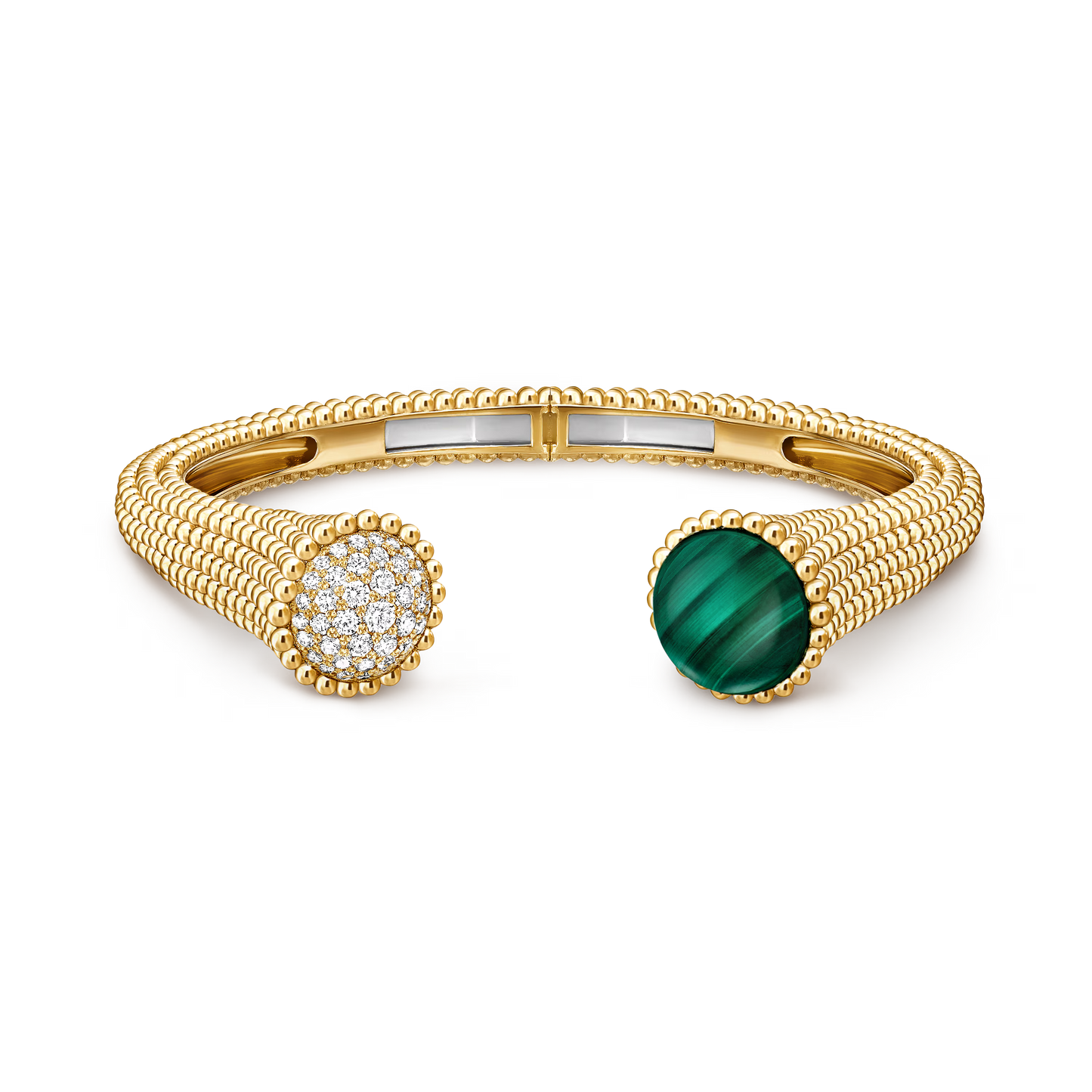 Perlée couleurs bracelet, 18K yellow gold, malachite, round diamonds, medium model.