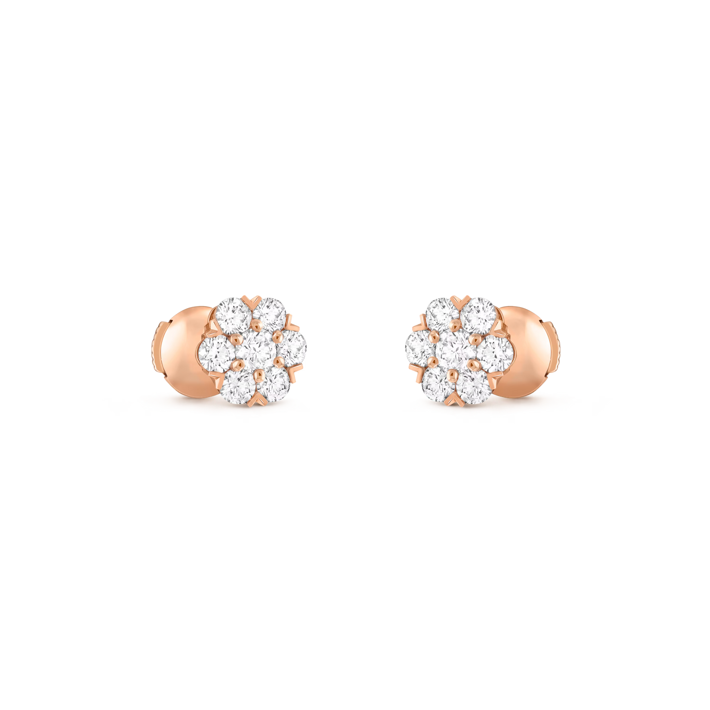 Fleurette earrings, 18K rose gold, round diamonds.