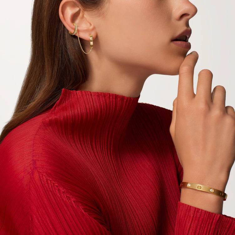 LOVE single earrings, multiwear, half-paved. 18k GOLD