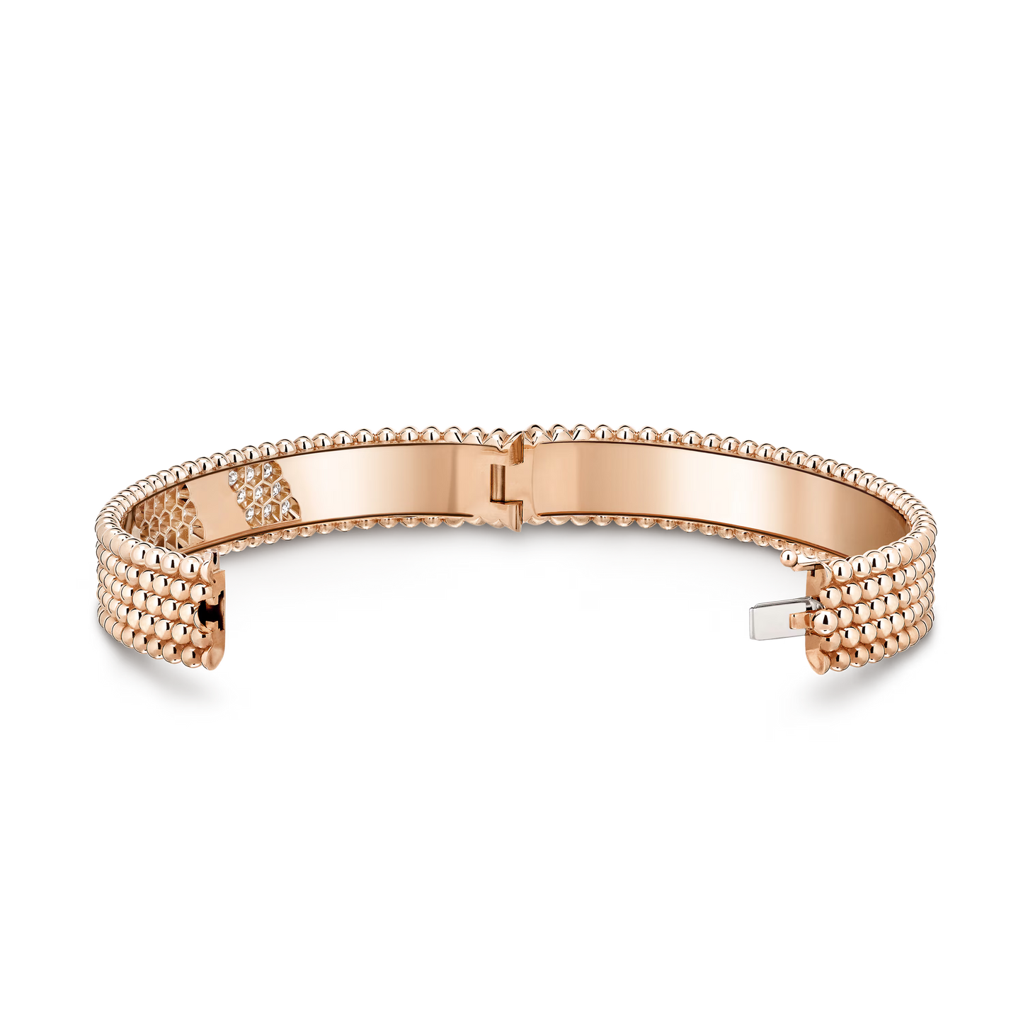 Perlée diamonds bracelet, 5 rows, 18K rose gold, round diamonds, medium model.