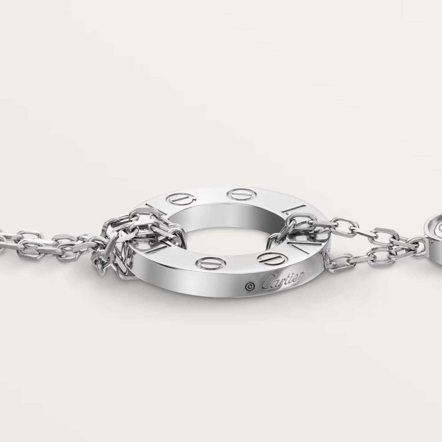 LOVE bracelet 18K white gold, on chain, 2 diamonds.