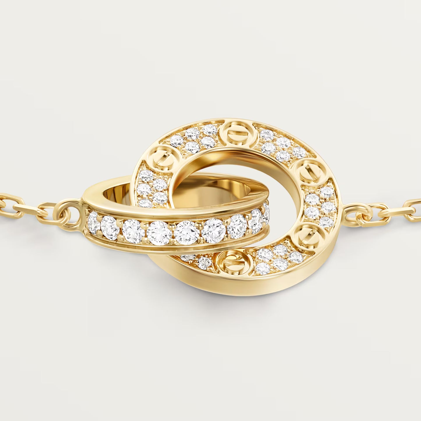 LOVE bracelet 18K yellow gold, on chain, paved.
