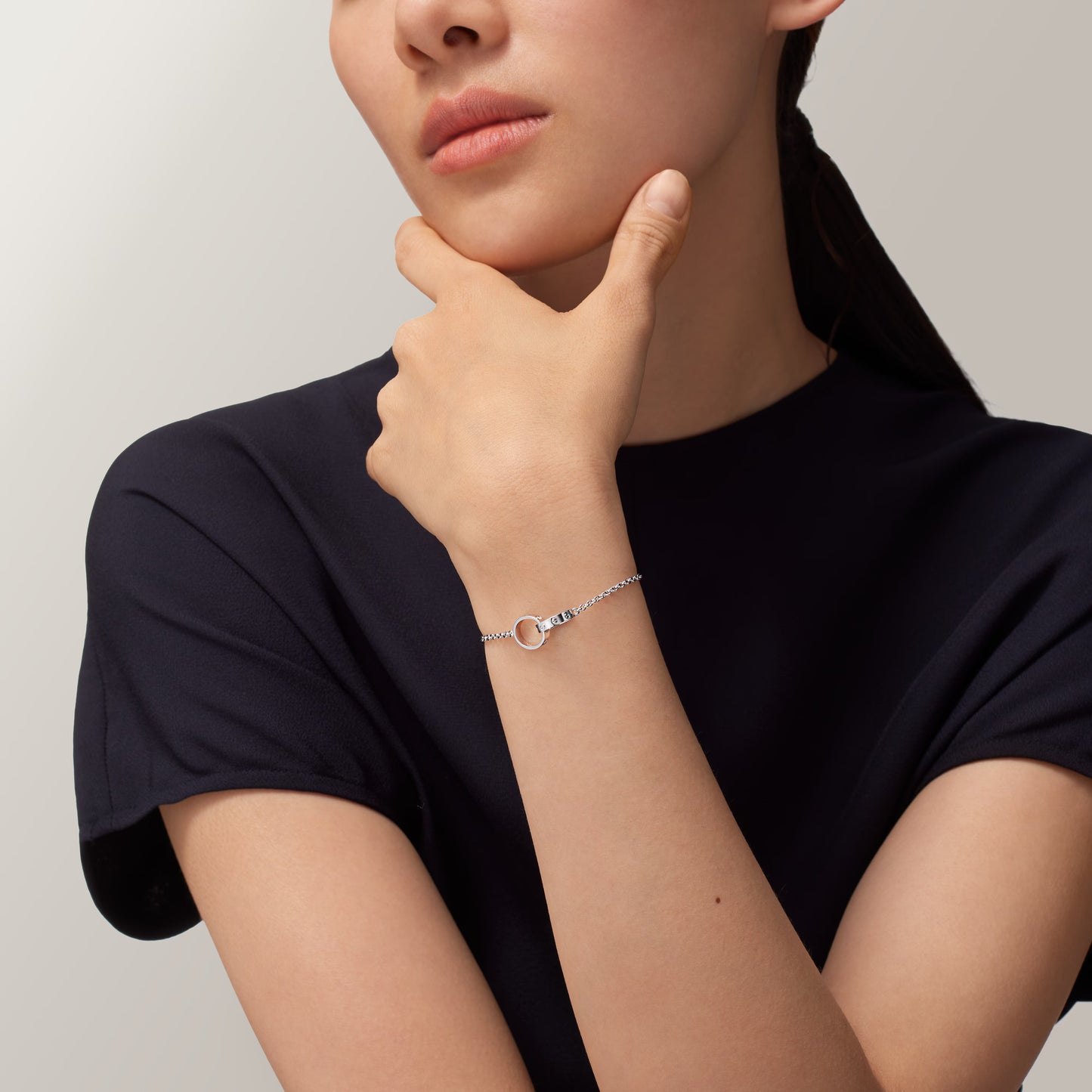 LOVE bracelet 18K white gold, on chain.