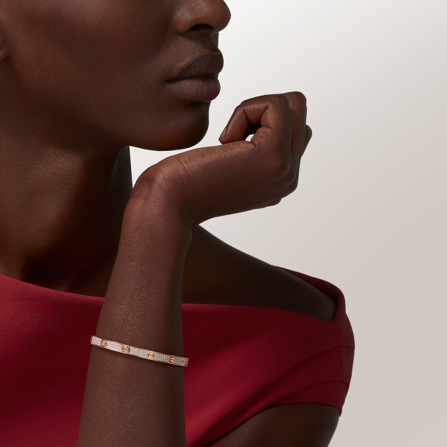 LOVE bracelet 18K rose gold, medium model, paved.