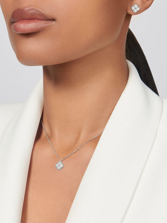 Sweet Alhambra pendant, rhodium plated 18K white gold, round diamonds