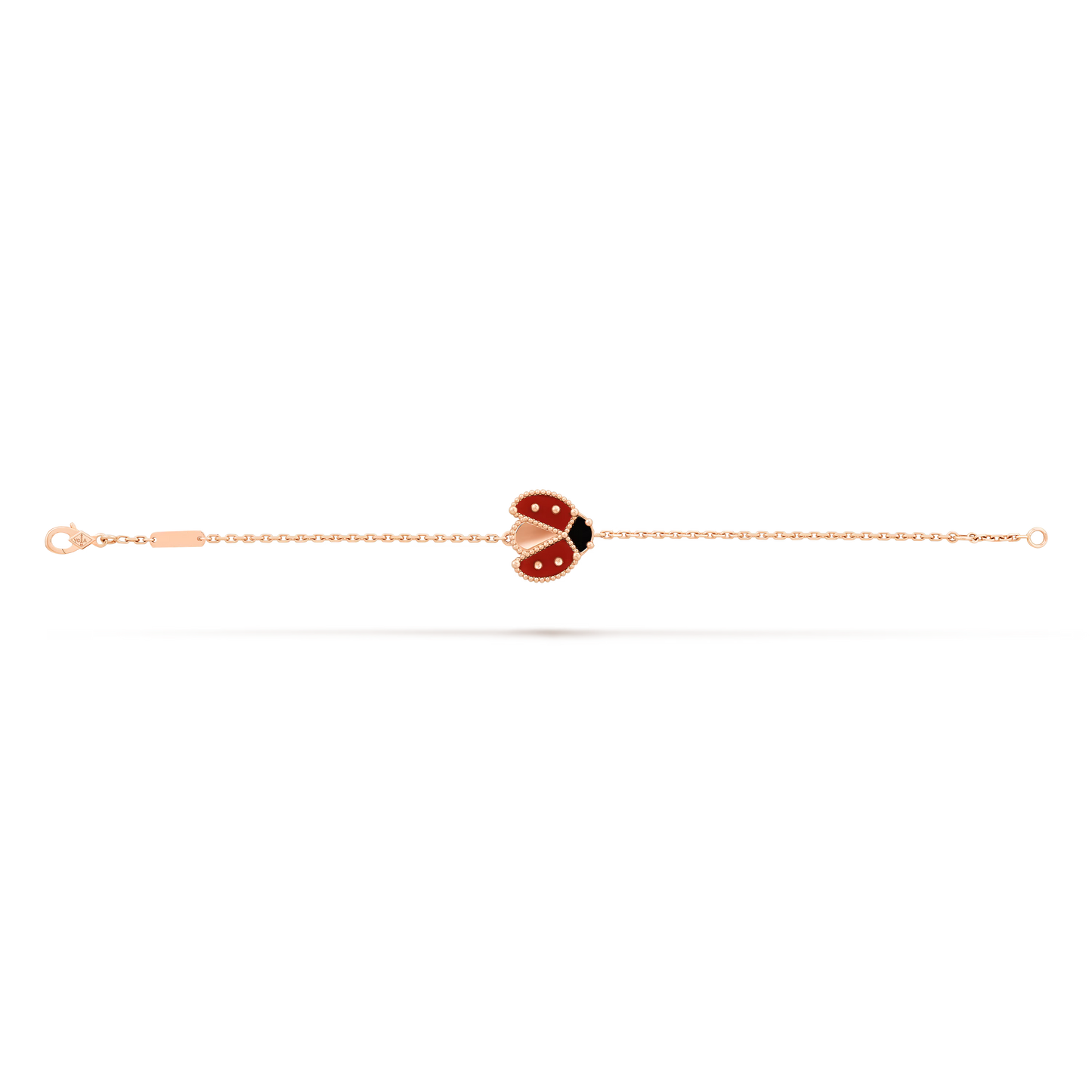 Lucky Spring bracelet, open wings ladybug, 18K rose gold, onyx, carnelian.
