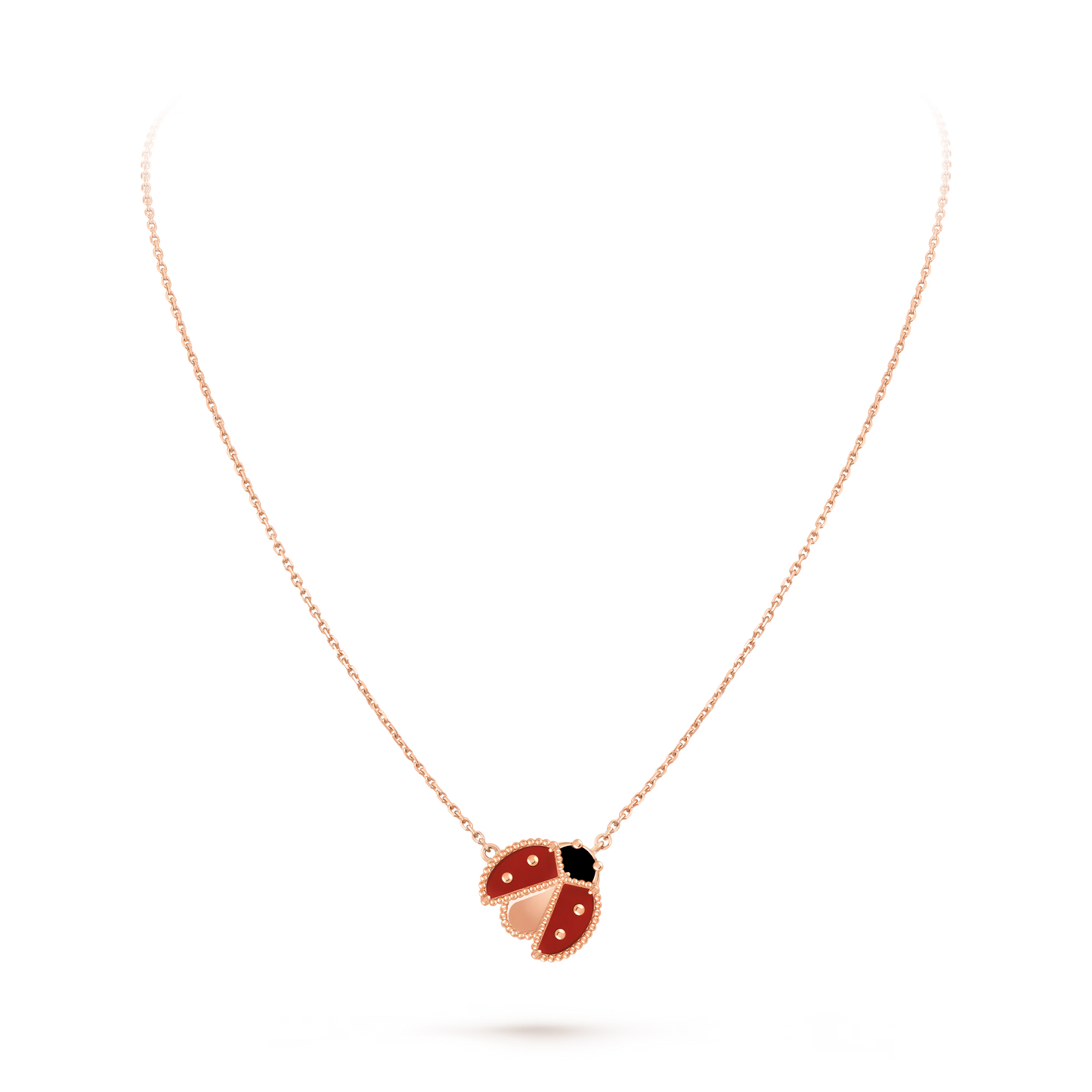 Lucky Spring pendant, open wings ladybug, 18K rose gold, carnelian, onyx.