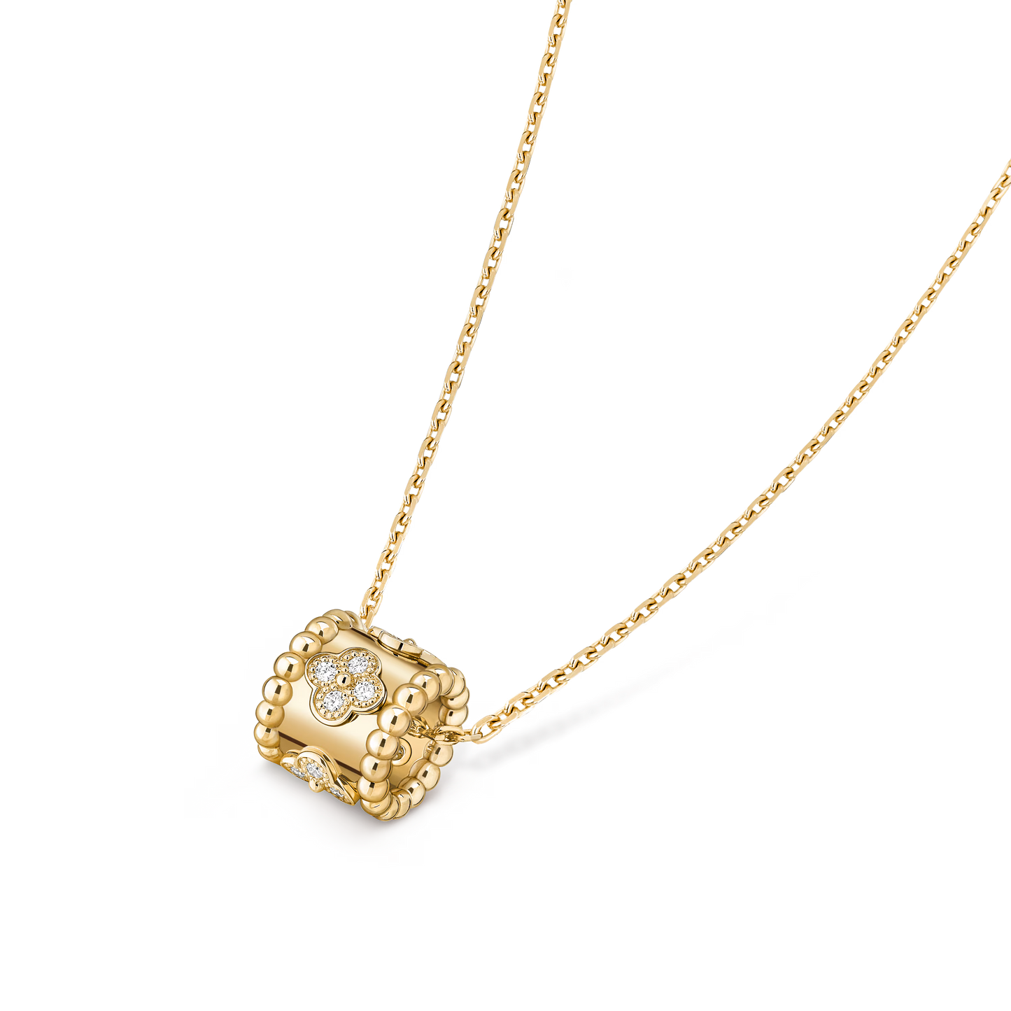Perlée clovers pendant, 18K yellow gold, round diamonds