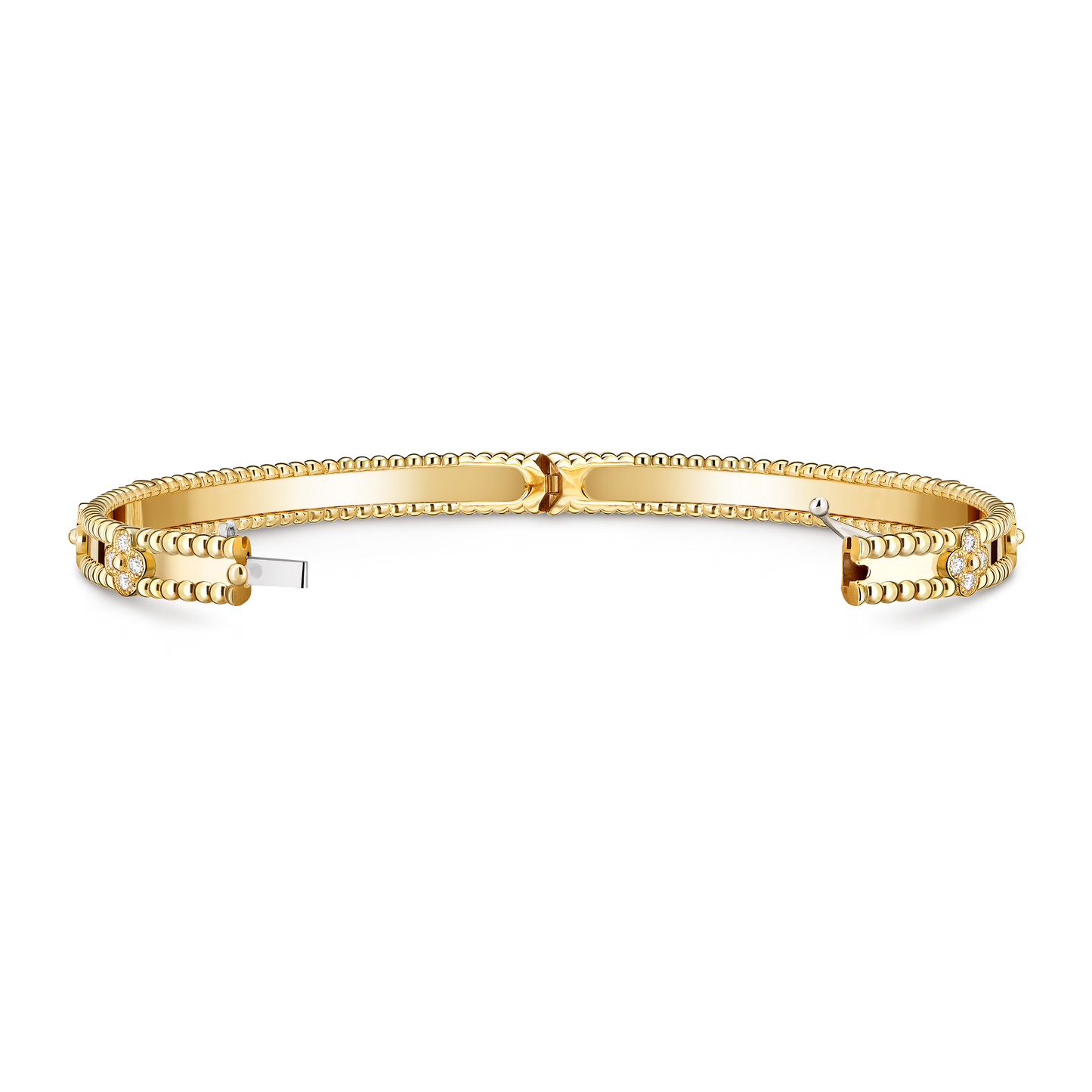 Perlée sweet clovers bracelet, 18K yellow gold, round diamonds, medium model.