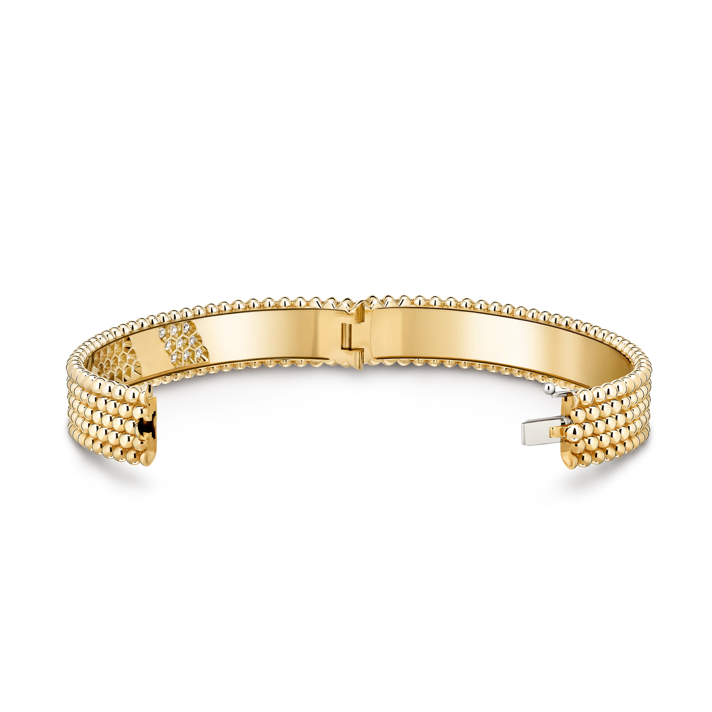Perlée diamonds bracelet, 5 rows, 18K yellow gold, round diamonds, medium model.