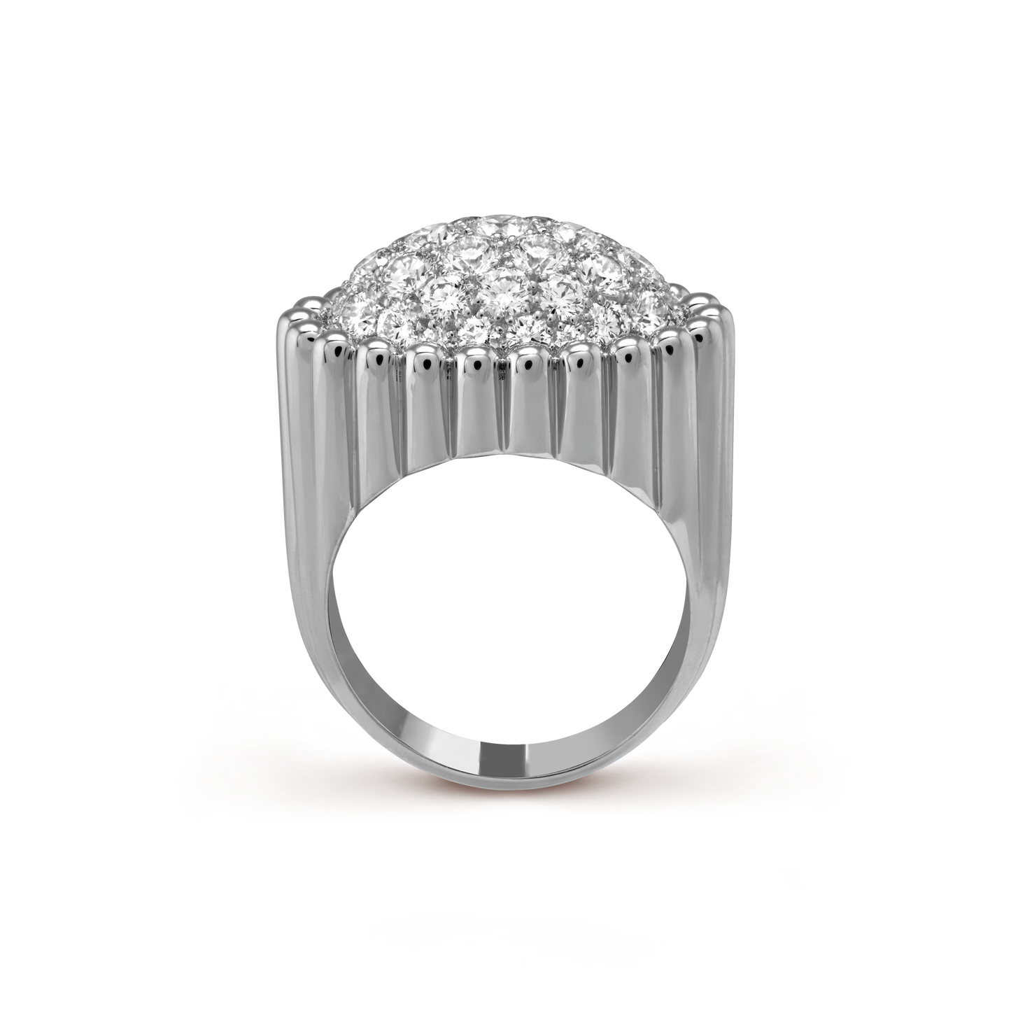 Perlée diamonds pavé ring, rhodium plated 18K white gold, round diamonds.