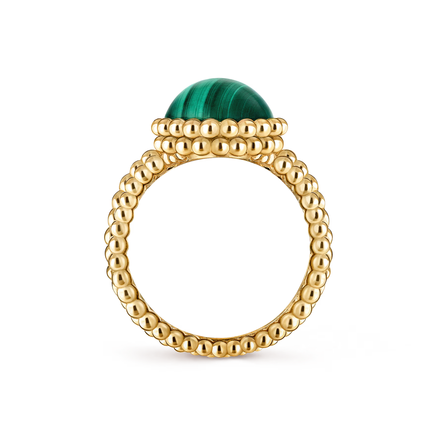 Perlée couleurs ring, 18K yellow gold, malachite.