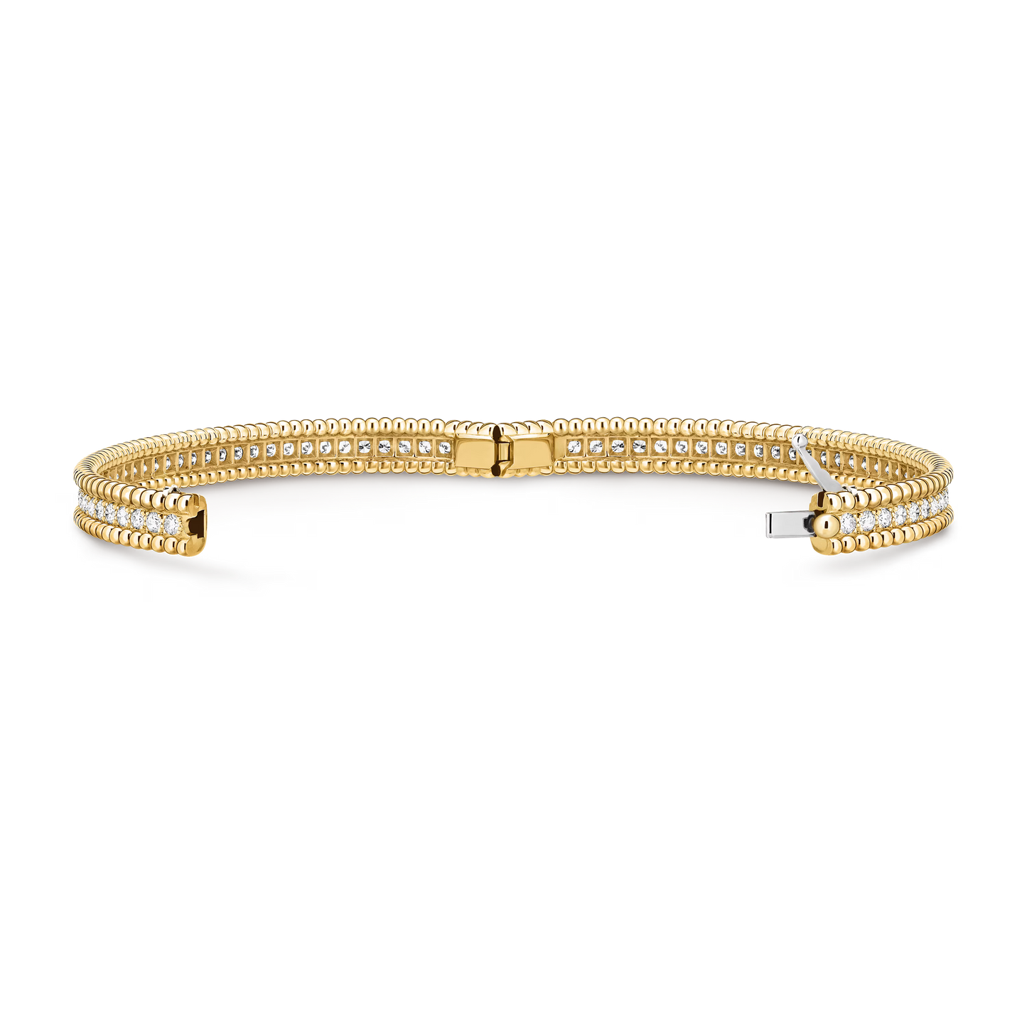 Perlée diamonds bracelet, 1 row, 18K yellow gold, round diamonds, medium model.
