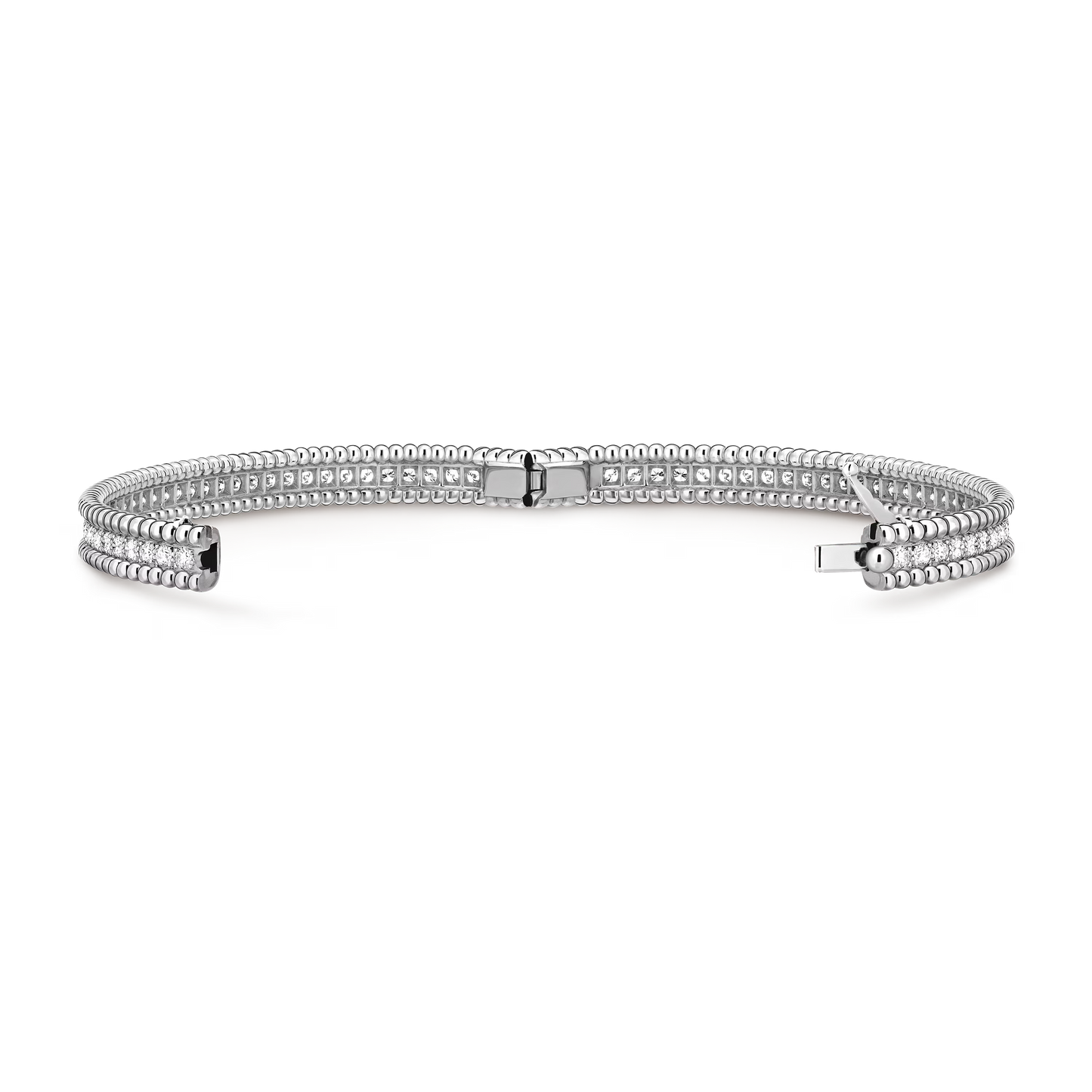 Perlée diamonds bracelet, 1 row, rhodium plated 18K white gold, round diamonds, medium model.