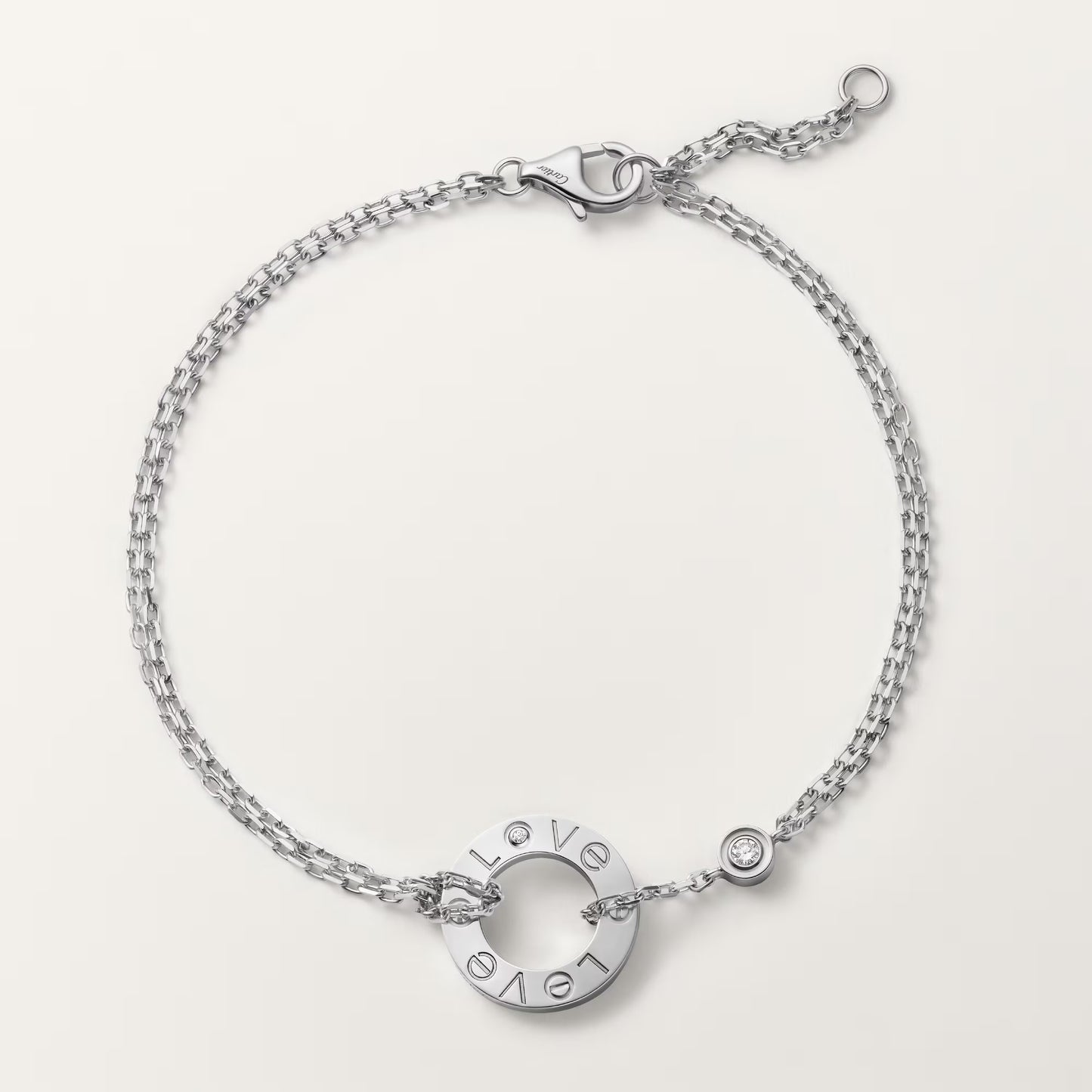LOVE bracelet 18K white gold, on chain, 2 diamonds.