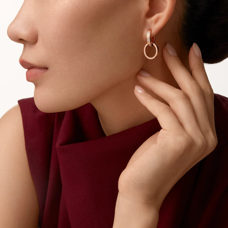 LOVE earrings, multiwear, half-paved. 18k GOLD