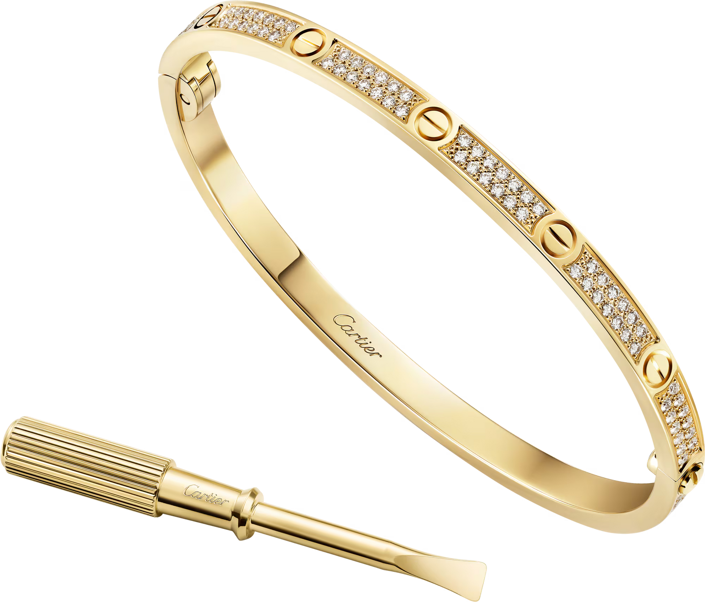 LOVE bracelet 18K yellow gold , small model, paved.