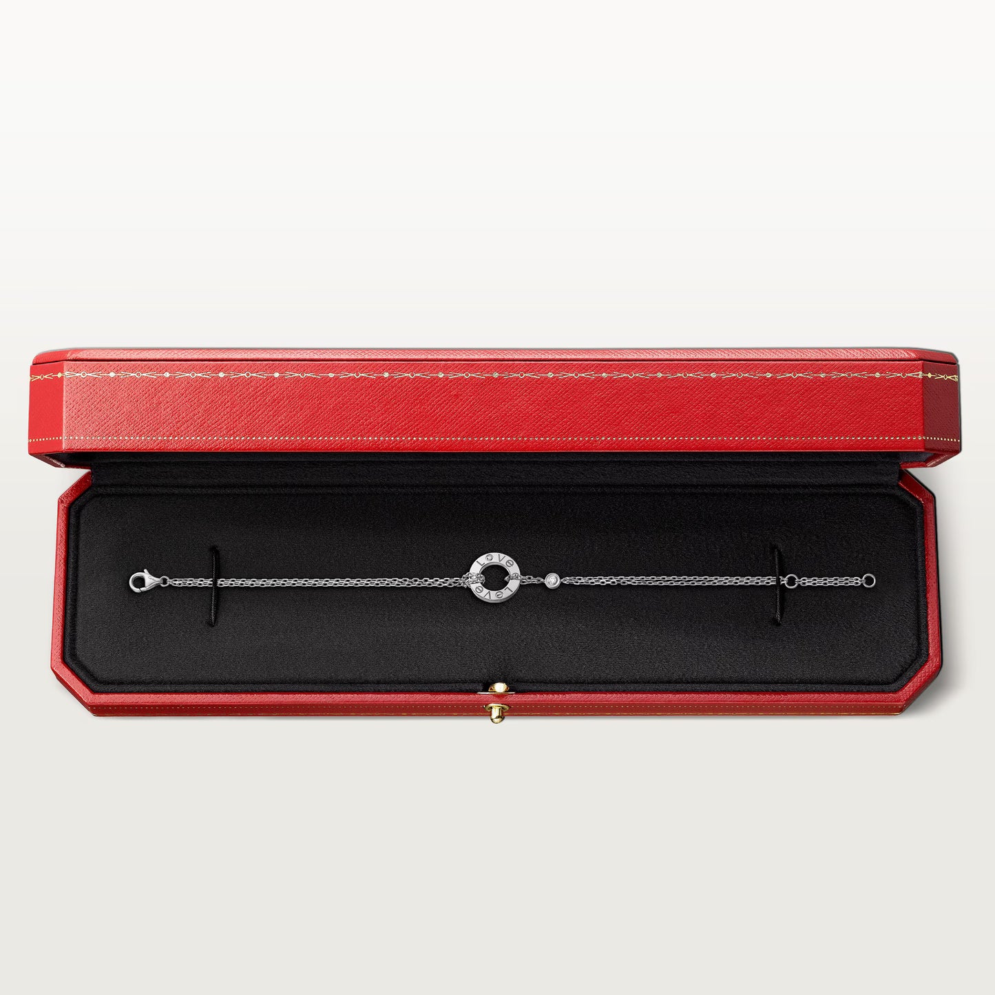 LOVE bracelet 18K white gold, on chain, 2 diamonds.