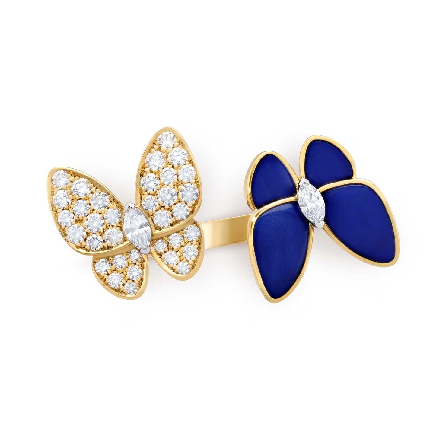 Two Butterfly ring, 18K yellow gold, rhodium plated 18K white gold, round and marquise-cut diamonds.