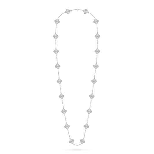 Vintage Alhambra necklace, 20 motifs, guilloché rhodium plated 18K white gold.