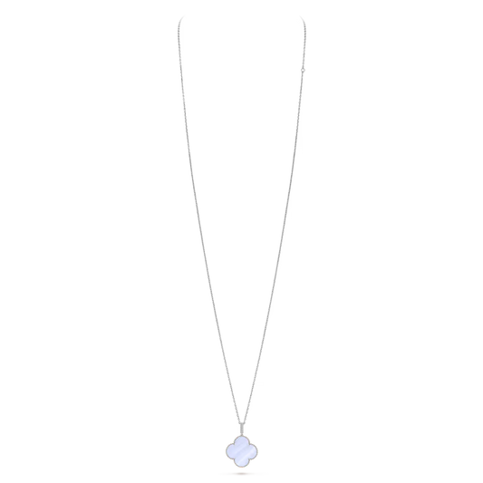 Magic Alhambra long necklace, 1 motif, rhodium plated 18K white gold, chalcedony.