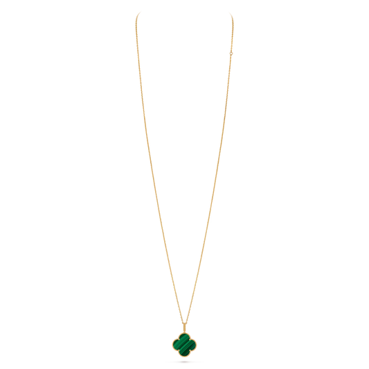 Magic Alhambra long necklace, 1 motif, 18K yellow gold, malachite.