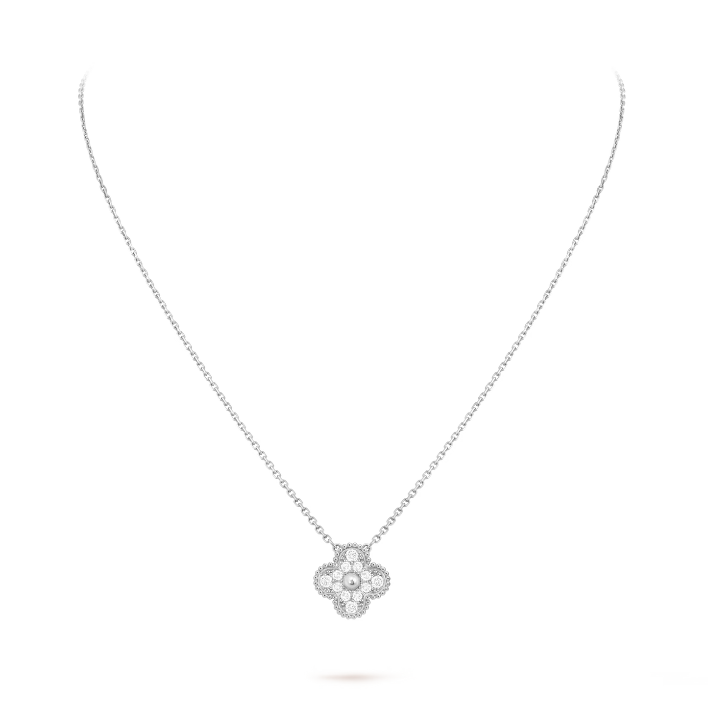 Vintage Alhambra pendant, 18K white gold, round diamonds
