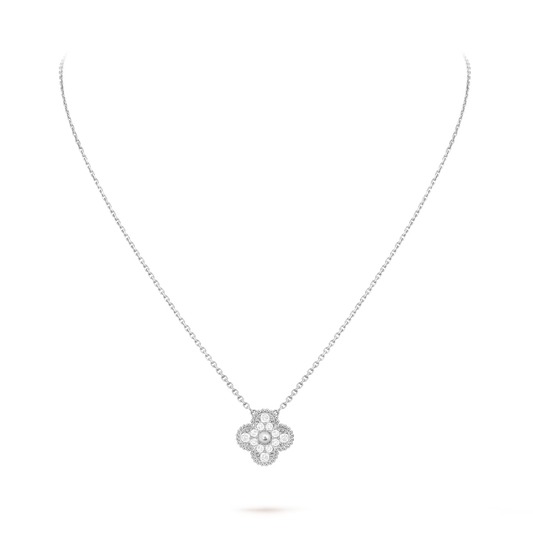 Vintage Alhambra pendant, 18K white gold, round diamonds