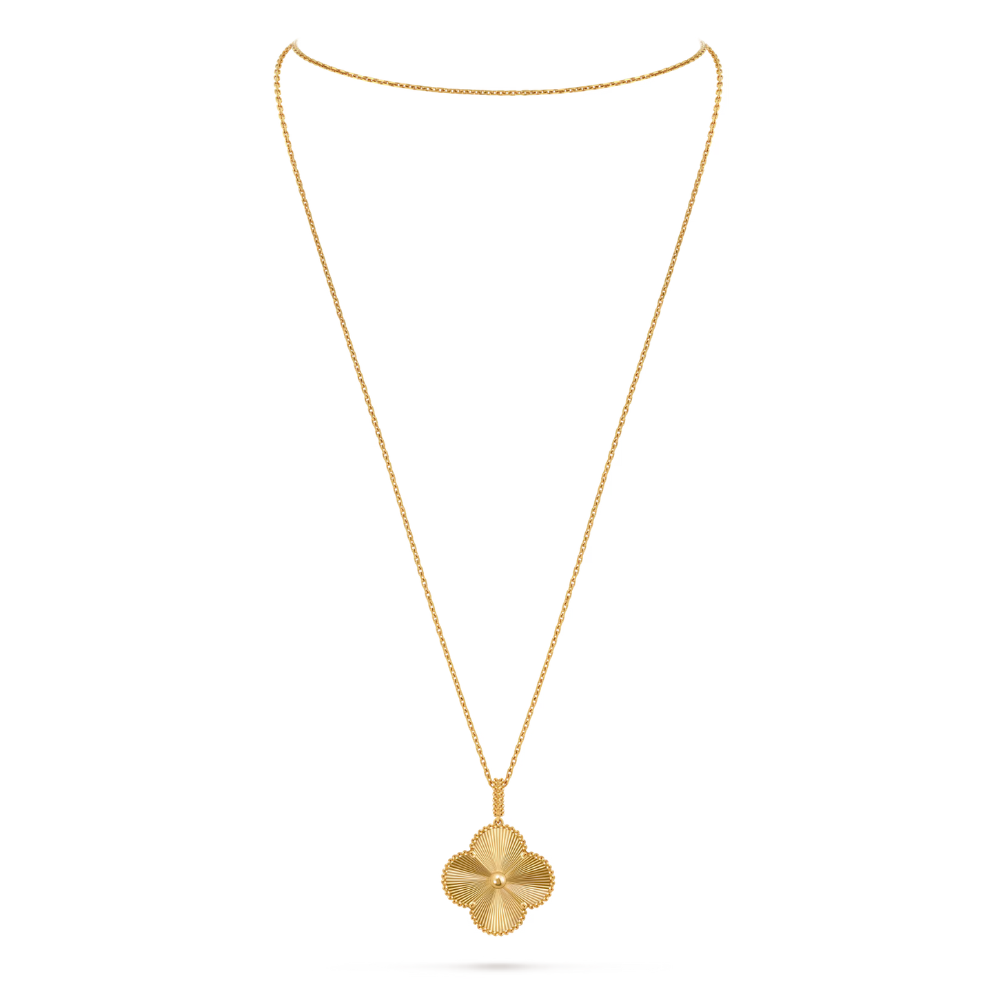 Magic Alhambra long necklace, 1 motif, guilloché 18K yellow gold.
