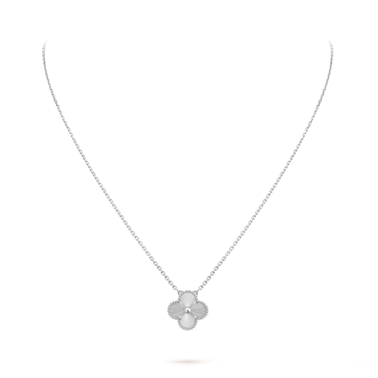 Vintage Alhambra pendant, guilloché rhodium plated 18K white gold.