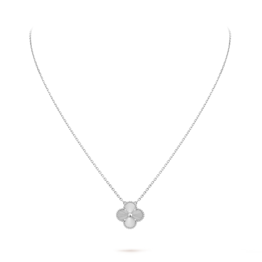 Vintage Alhambra pendant, guilloché rhodium plated 18K white gold.