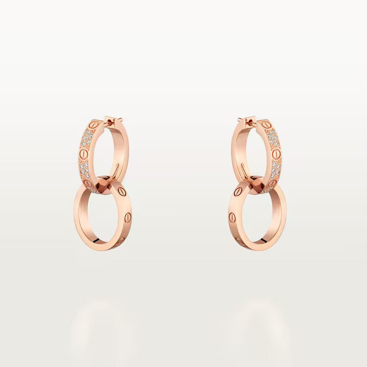 LOVE earrings, multiwear, half-paved. 18k GOLD