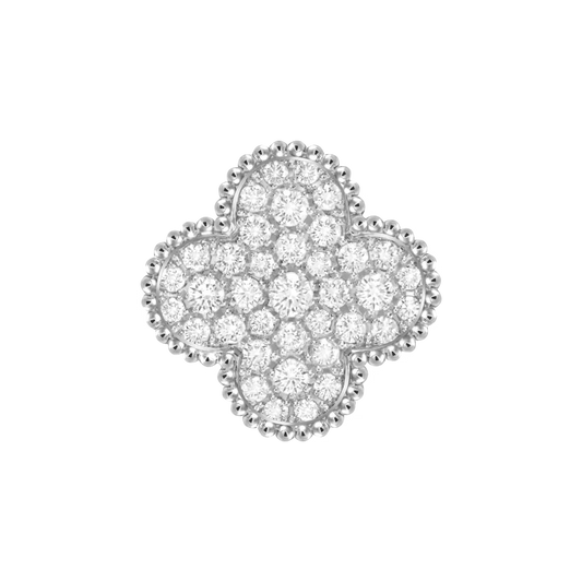 Magic Alhambra ring, rhodium plated 18K white gold, round diamonds