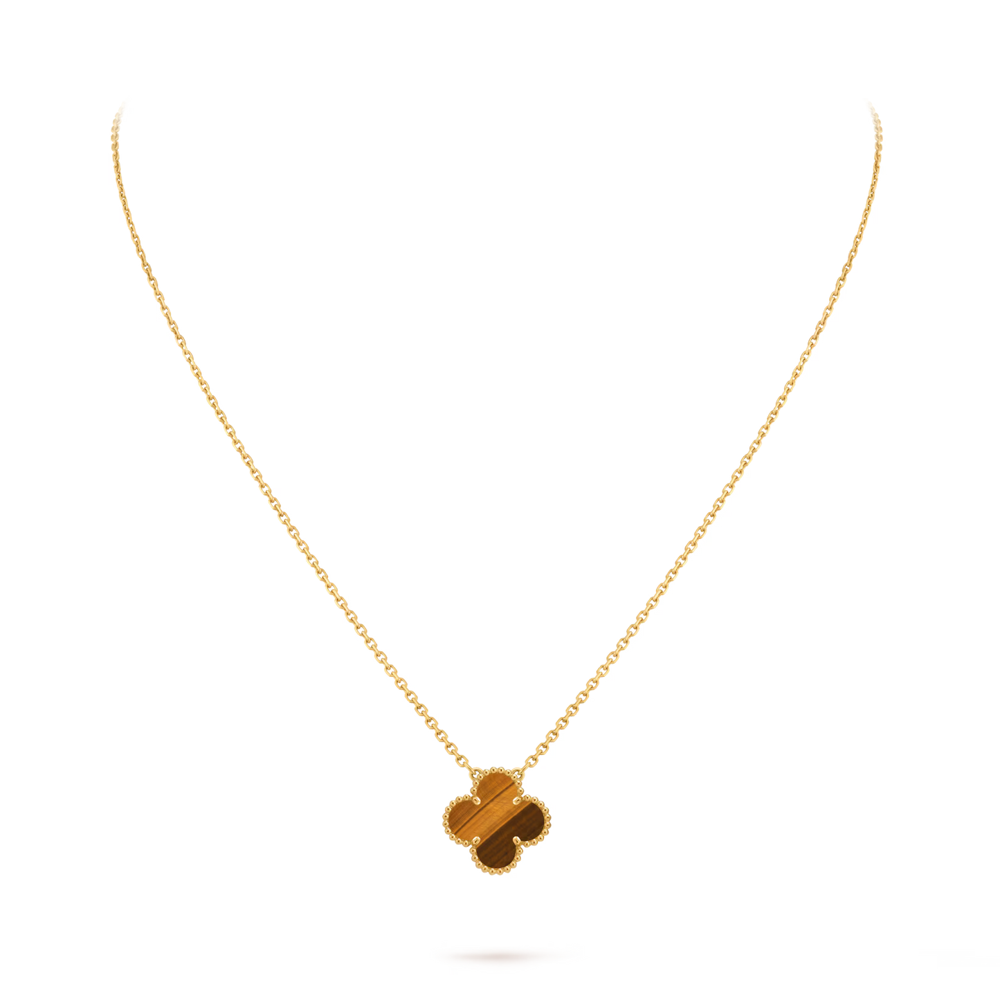 Vintage Alhambra pendant, 18K yellow gold, tiger’s eye.