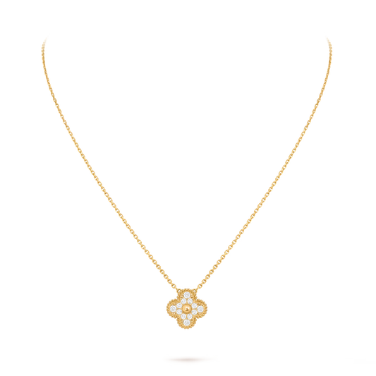 Vintage Alhambra pendant, 18K yellow gold, round diamonds