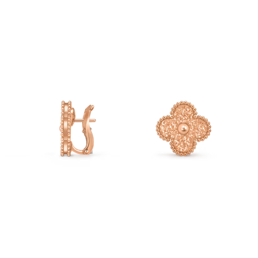 Vintage Alhambra earrings, textured 18K rose gold.