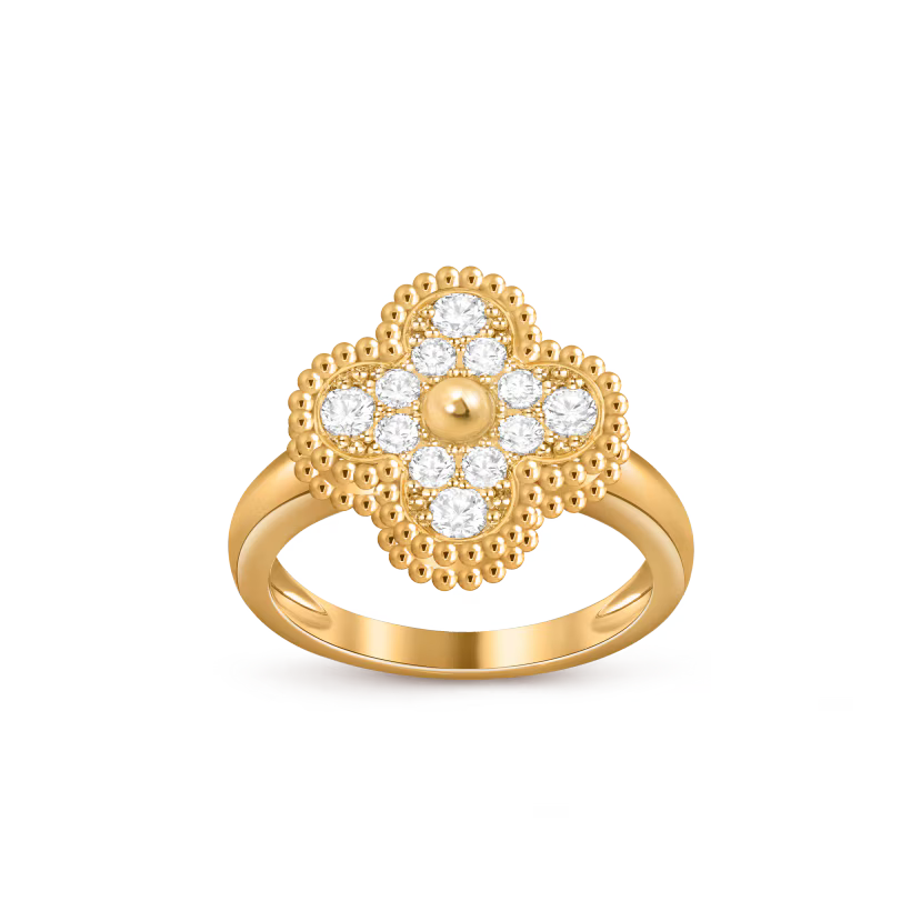 Vintage Alhambra ring, 18K yellow gold, round diamonds