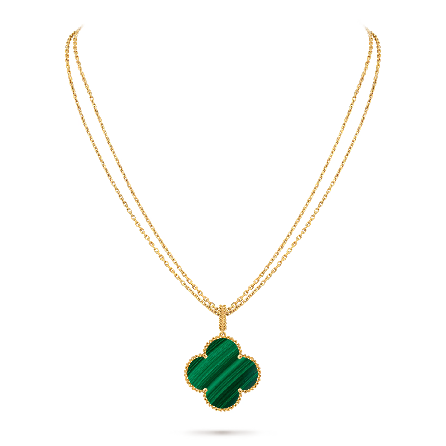 Magic Alhambra long necklace, 1 motif, 18K yellow gold, malachite.